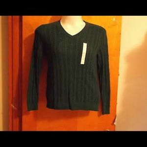 Brand "croft & Barrow" Lady's Dark Green V' Neck Cotton Sweater- Size Small
